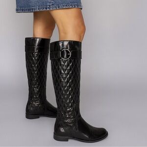 Stuart Weitzman Quilted Patent Leather Riding Boots Black Size 8 Equestrian